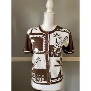 Victoria Harbour Giraffe Safari Knit Cardigan Short Sleeve Medium